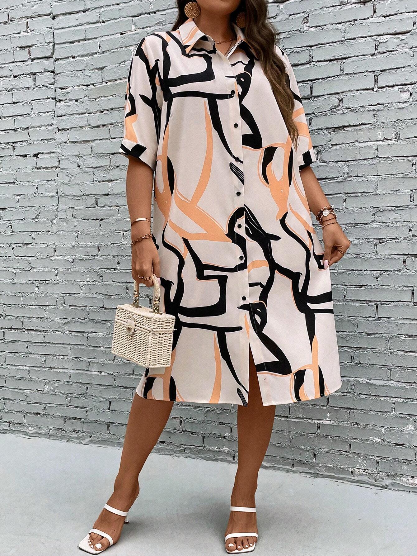 WesternStitch Plus Allover Print Button Front Shirt Dress WesternStitch