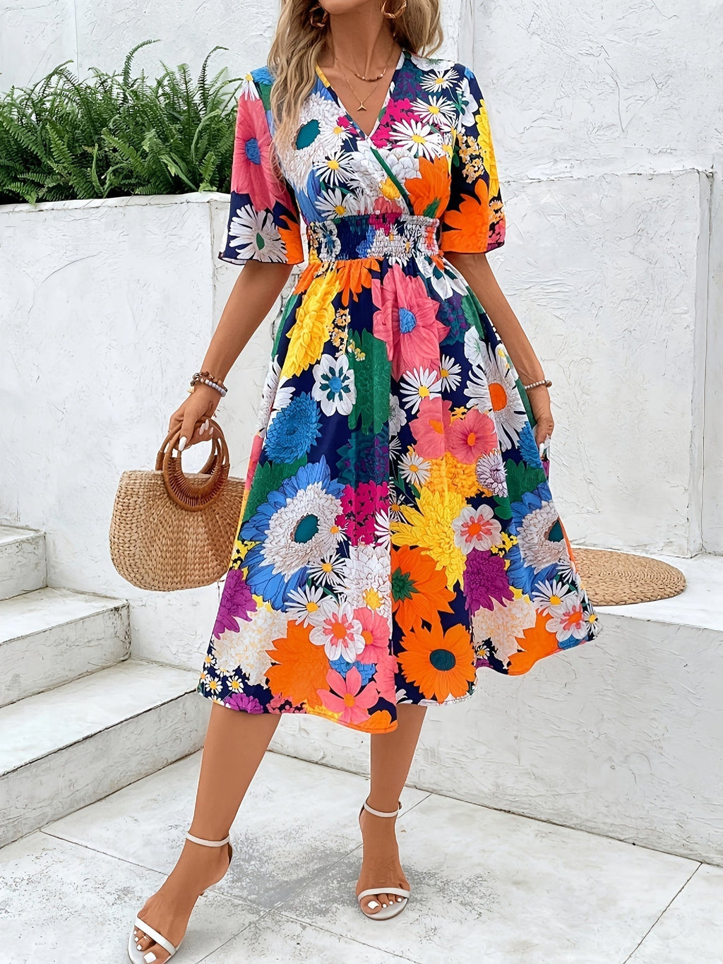 WesternStitch Vibrant Floral Flare Midi Dress WesternStitch