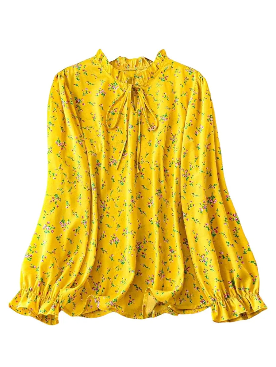 Women yellow printed top WesternStitch