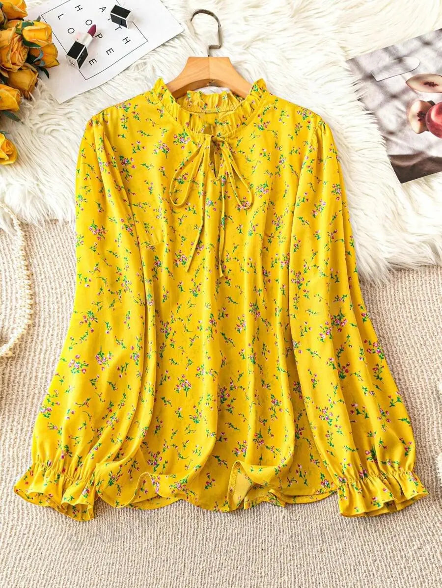 Women yellow printed top WesternStitch