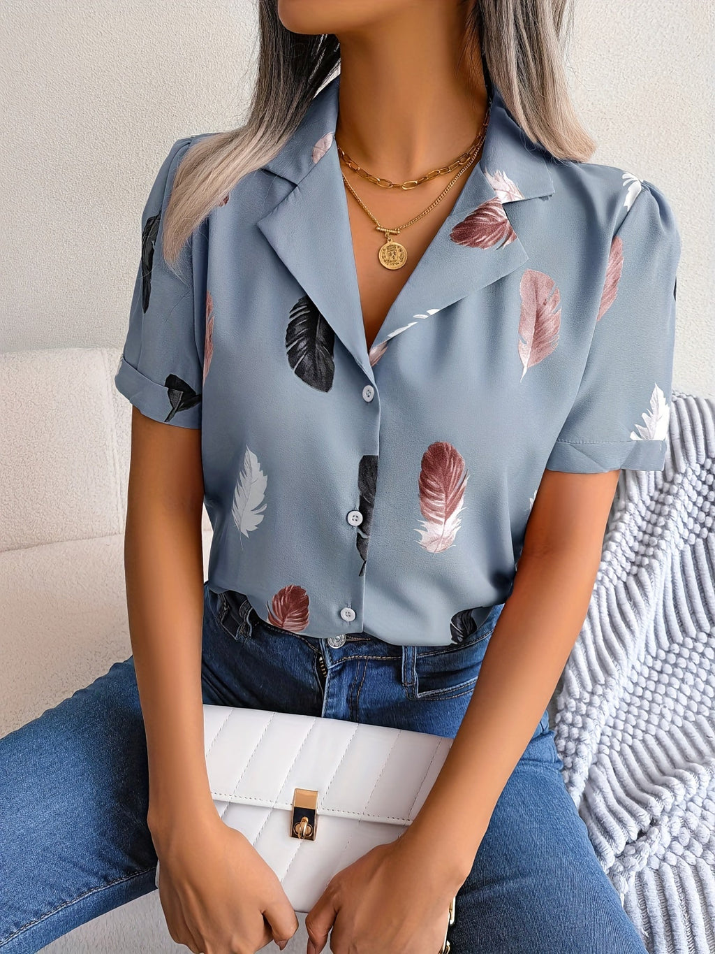 WesternStitch Feather Print Light Blue Shirt WesternStitch