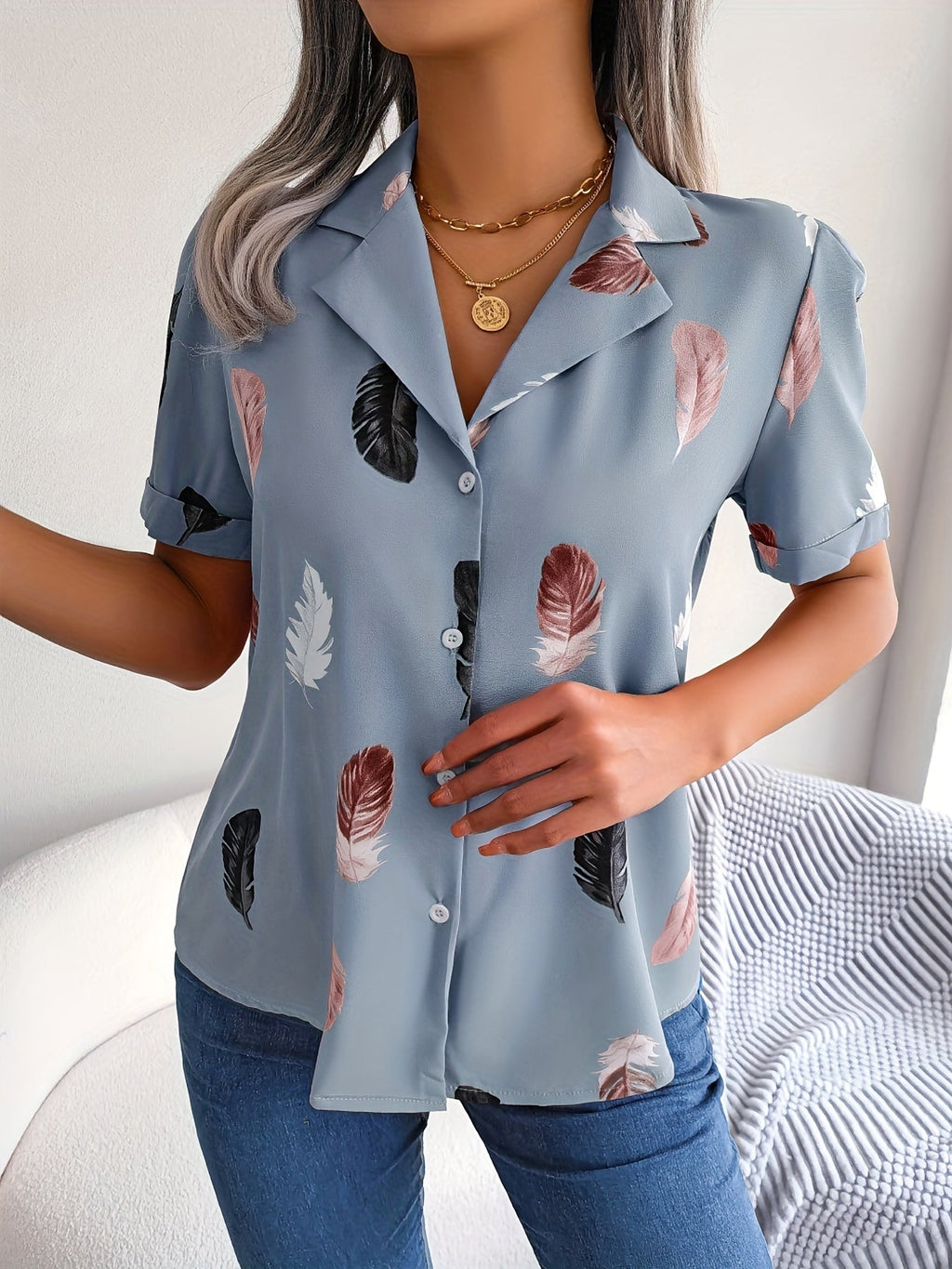 WesternStitch Feather Print Light Blue Shirt WesternStitch