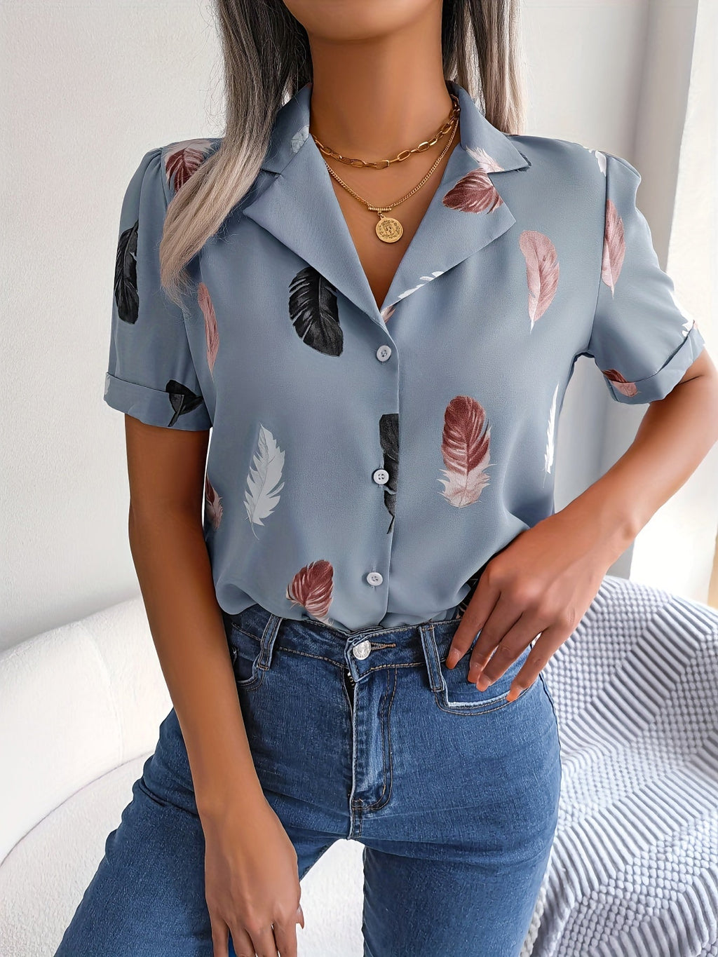 WesternStitch Feather Print Light Blue Shirt WesternStitch