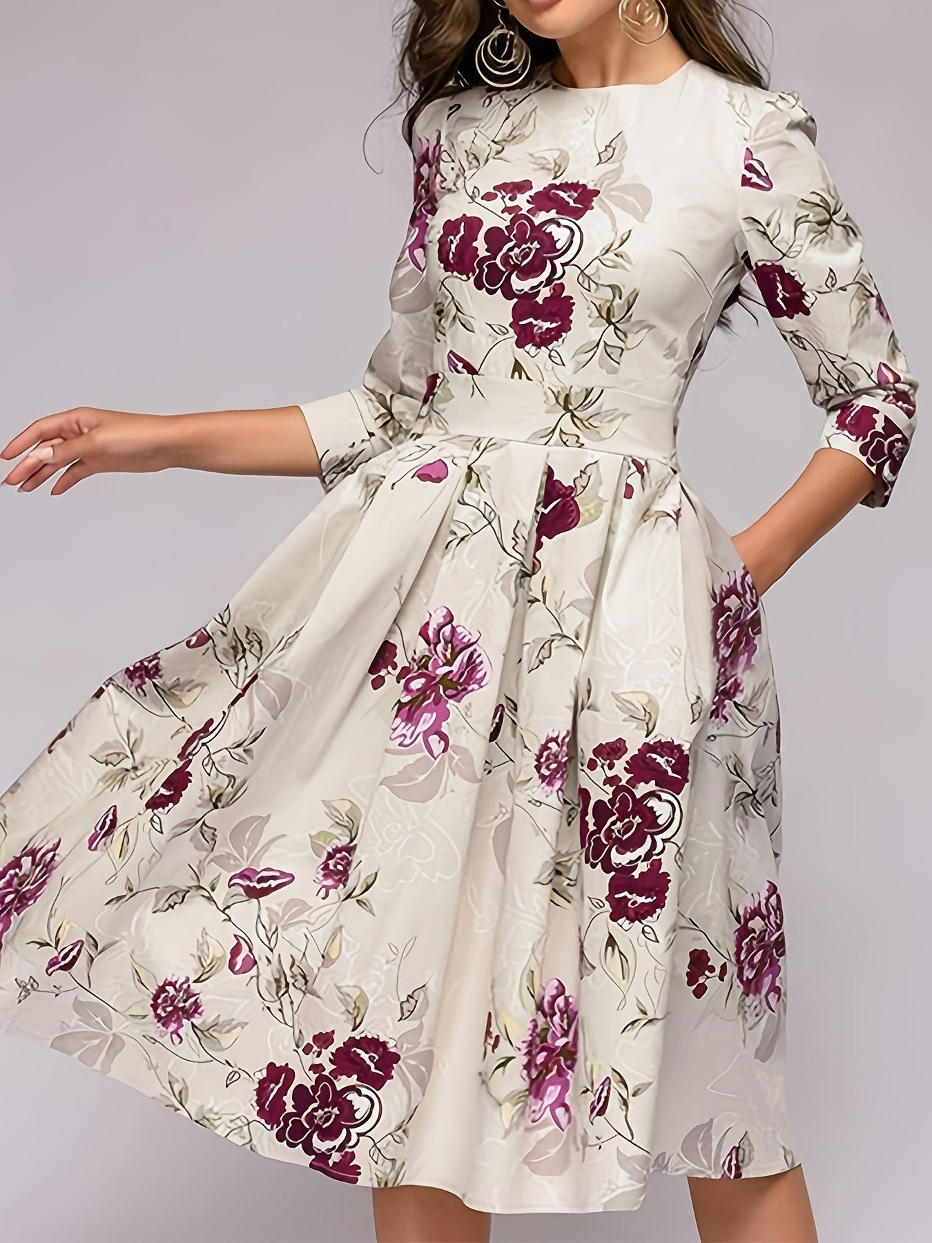 WesternStitch Women Elegant Floral Print Half Sleeve Midi Dress WesternStitch