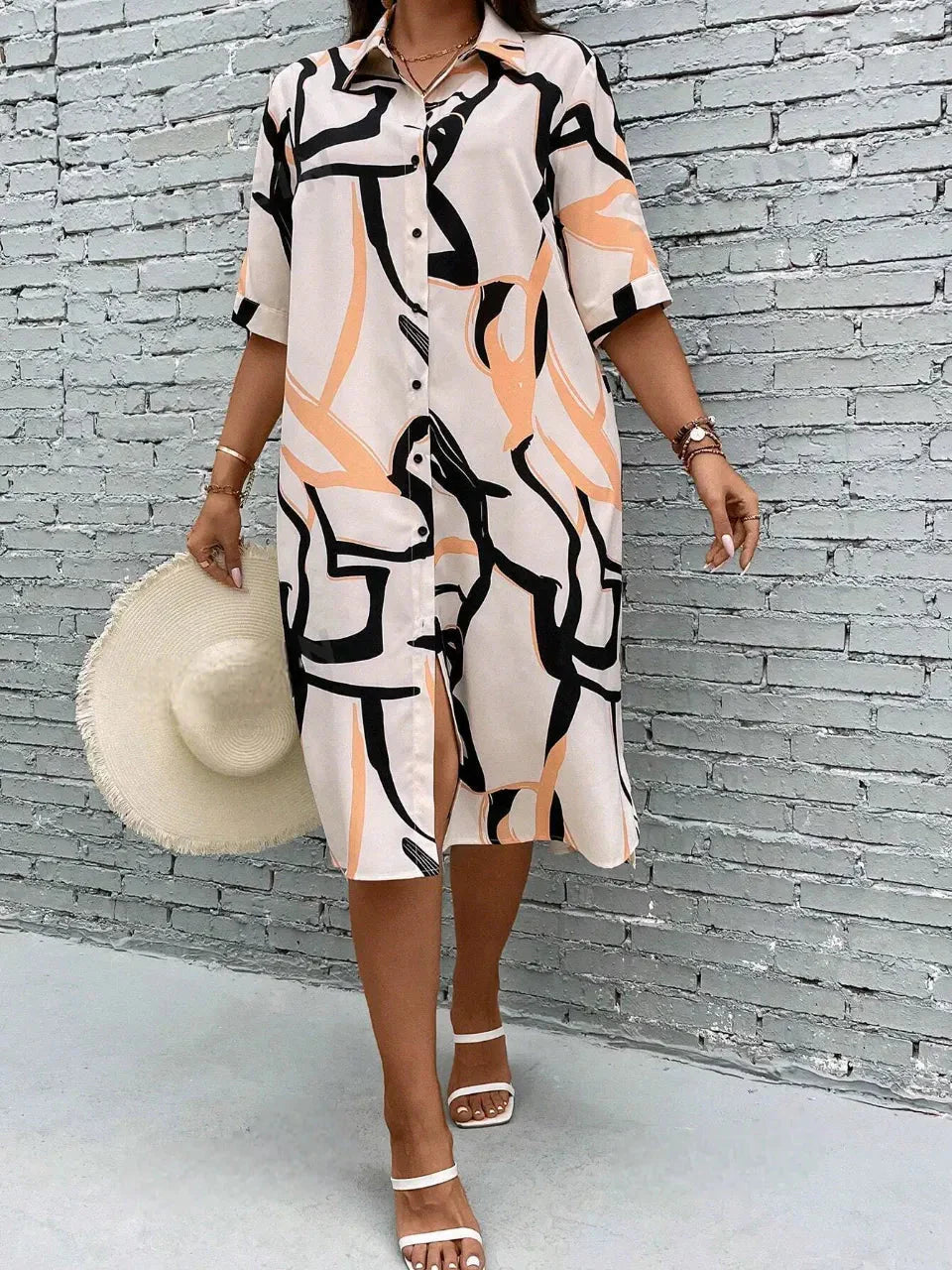 WesternStitch Plus Allover Print Button Front Shirt Dress WesternStitch