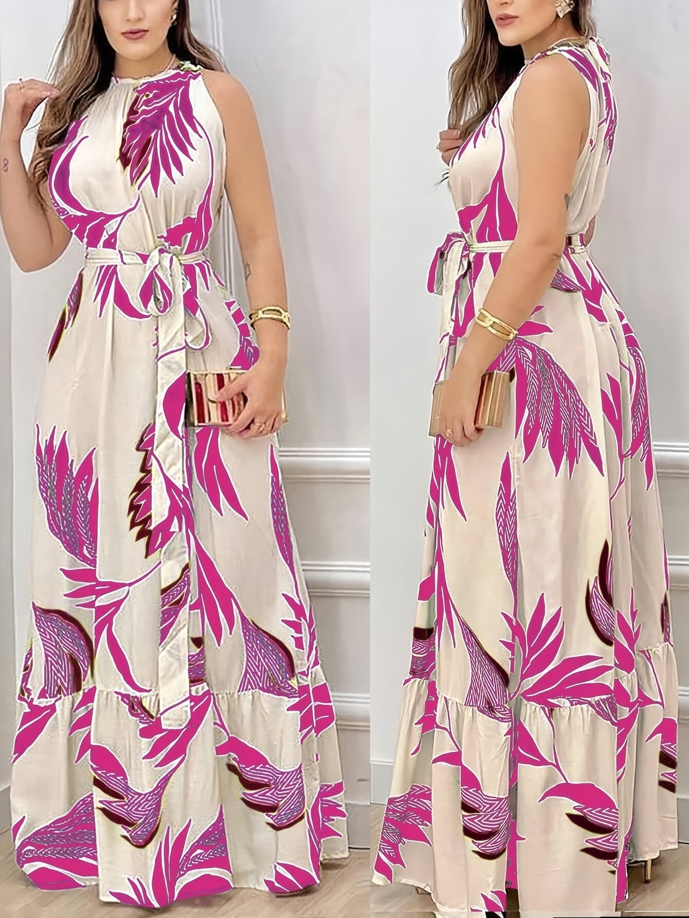 WesternStitch Women's Casual Sleeveless Dress with Botanical Print WesternStitch