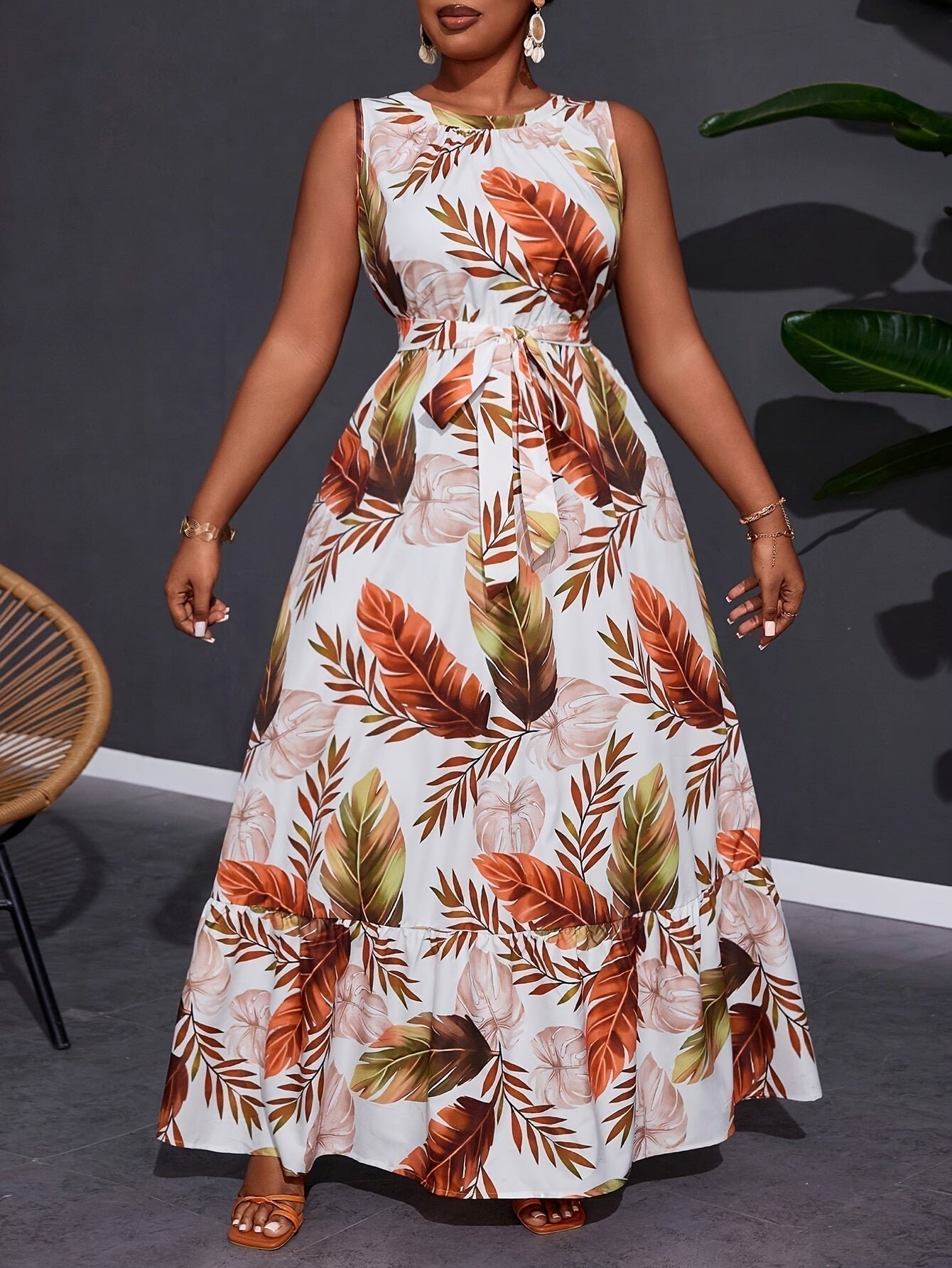 Tropical Leaf Print Sleeveless Maxi Dress WesternStitch