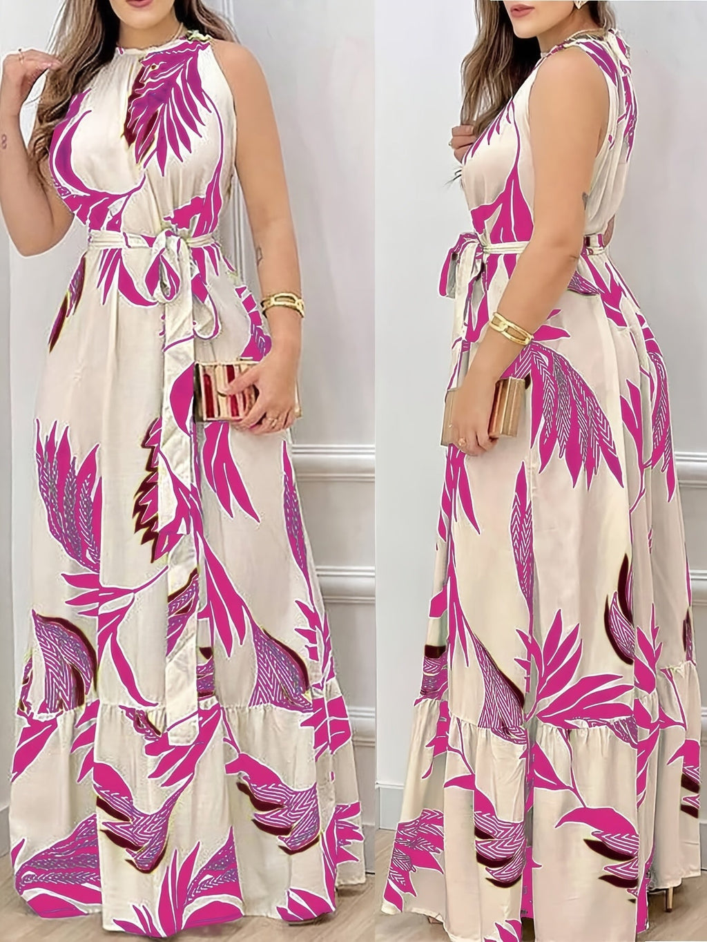 WesternStitch Women's Casual Sleeveless Dress with Botanical Print WesternStitch