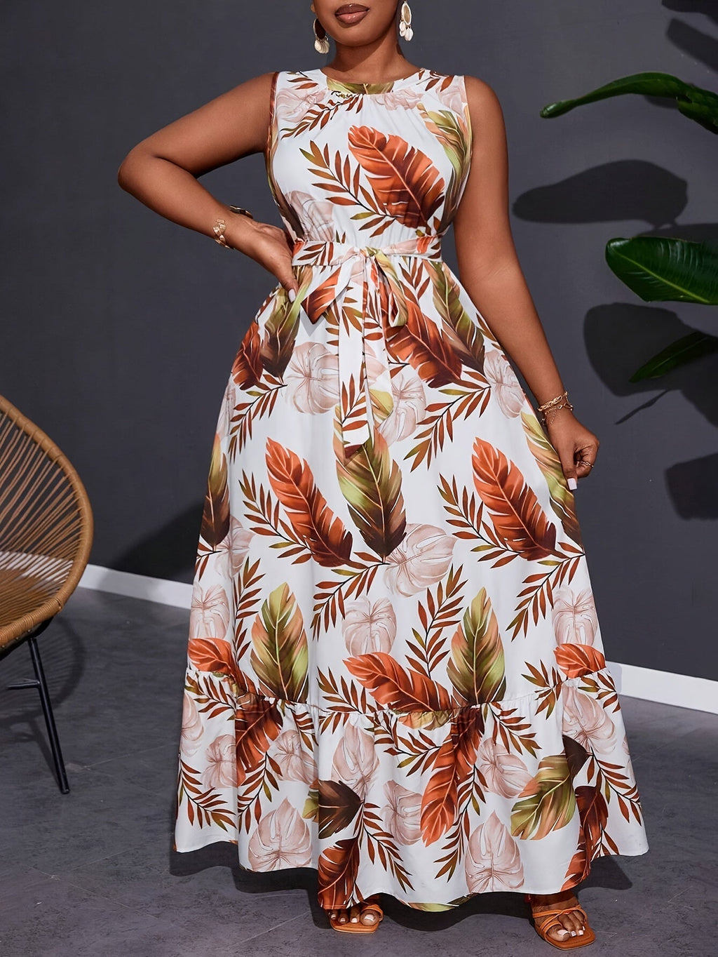 Tropical Leaf Print Sleeveless Maxi Dress WesternStitch